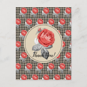 Carte Postale Roses et motif pied-de-poule Merci