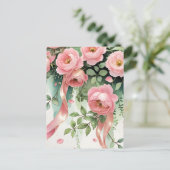 Carte Postale Roses et rubans roses (Debout devant)