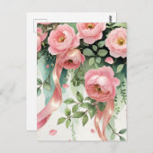 Carte Postale Roses et rubans roses (Devant / Derrière)