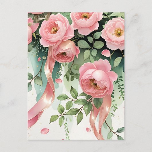Carte Postale Roses et rubans roses (Devant)