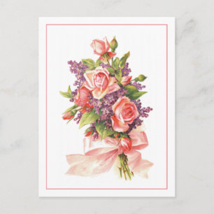 Carte Postale Roses et Violettes roses