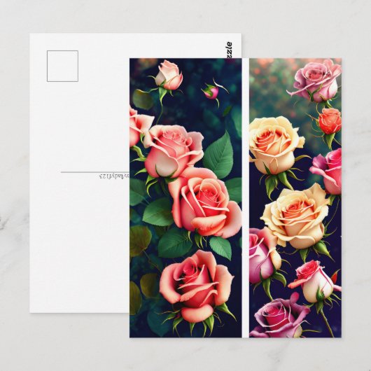 Carte Postale Roses, fleurs, Croisement (Devant / Derrière)