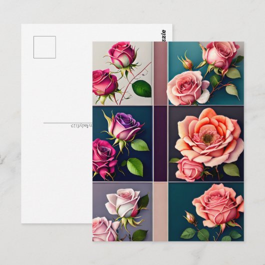 Carte Postale Roses, fleurs, Croisement (Devant / Derrière)