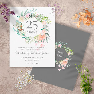 Carte Postale Roses Garland 25th Anniversary Save the Date