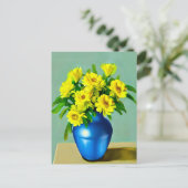 Carte Postale Roses jaunes dans un Vase bleu Boho Art (Debout devant)