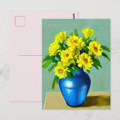 Carte Postale Roses jaunes dans un Vase bleu Boho Art (Devant / Derrière)
