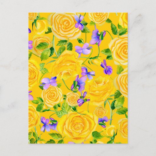 Carte Postale Roses jaunes et violettes Floral   (Devant)