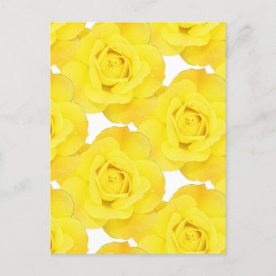 Carte Postale Roses Jaunes Fleurs Florales Or Blanc Motifs 