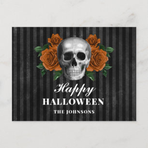 Carte Postale Roses noirs gothiques et crâne heureux Halloween