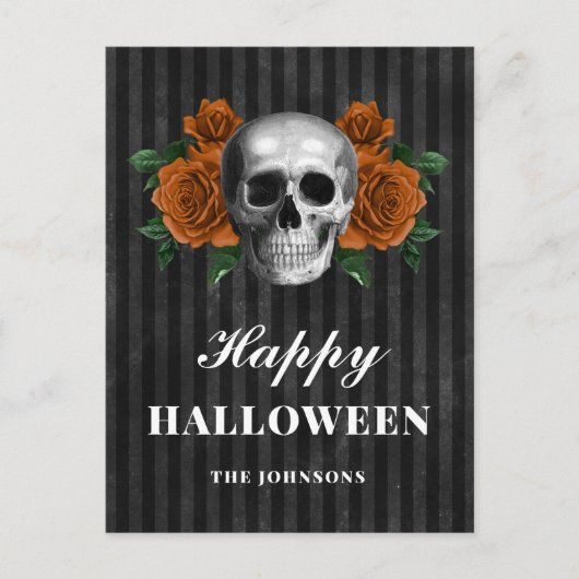 Carte Postale Roses Noirs Gothiques Et Crâne Joyeux Halloween (Devant)