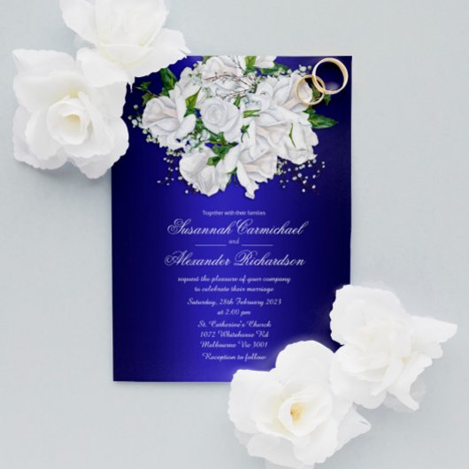 Carte Postale Roses nuptiaux blancs sur l'invitation mariage ble