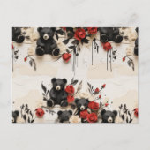 Carte Postale Roses papier et ours noirs Valentine (Devant)