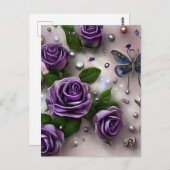 Carte Postale Roses Pourpre & Perles (Devant / Derrière)