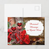 Carte Postale Roses romantiques & Champagne Miroir antique (Devant / Derrière)