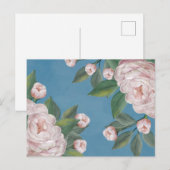 Carte Postale Roses rose pâle avec Arrière - plan bleu marine (Devant / Derrière)