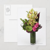 Carte Postale Roses roses, anthuriums verts, orchidées cymbidien (Devant / Derrière)