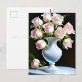 Carte Postale Roses roses clairs dans un vase de cristal (Devant / Derrière)