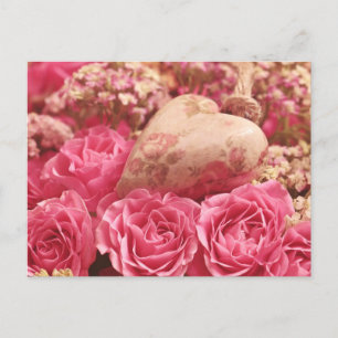 Carte Postale Roses roses et cœur roses lumineux