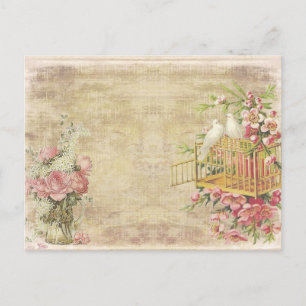 Carte Postale Roses roses et colombes blanches sur style Tan Vin