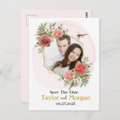 Carte Postale Roses roses et libellules photo Enregistrer la dat (Devant / Derrière)