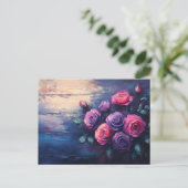 Carte Postale Roses roses et violets sur bois (Debout devant)