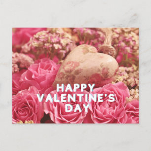 Carte Postale Roses roses Heureuses Saintes-Valentin