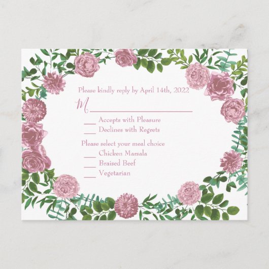 Carte Postale Roses roses Jardin Printemps Mariage (Devant)