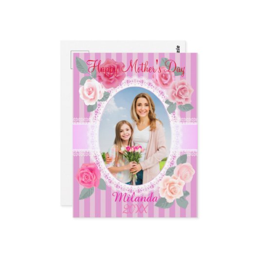 Carte Postale Roses roses joyeuse fête des mères (Devant/Arrière en situation)