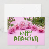 Carte Postale Roses roses Joyeux départ à la retraite sur fond r (Devant / Derrière)