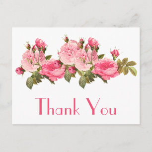 Carte Postale Roses roses Merci à fleurs Vintage Floral