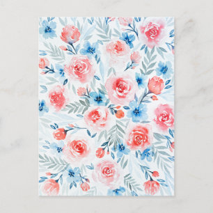 Carte Postale Roses Roses Roses Bleues Fleurs Aquarelle Florale