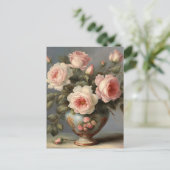 Carte Postale Roses roses roses dans un vase  (Debout devant)