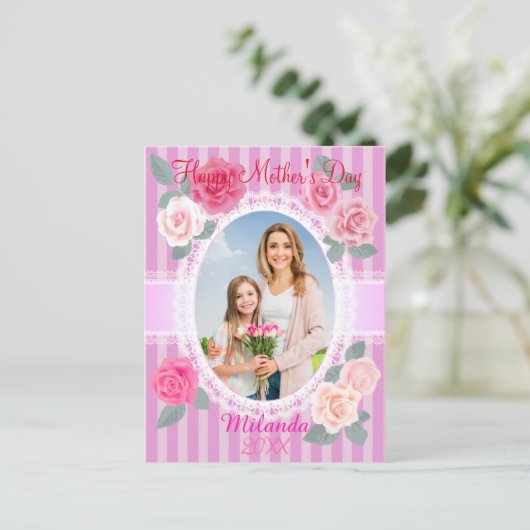 Carte Postale Roses roses roses Joyeuse Fête des Mères (Debout devant)