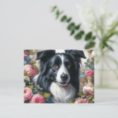 Carte Postale Roses roses roses victoriennes Bordure Collie Cart (Debout devant)