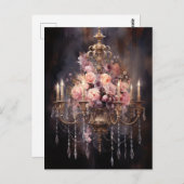 Carte Postale Roses roses sur un lustre élégant (Devant / Derrière)