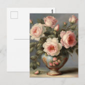 Carte Postale Roses roses thé dans un vase (Devant / Derrière)