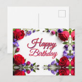 Carte Postale Roses Rouges Anniversaire (Devant / Derrière)
