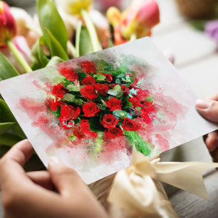 Carte Postale Roses rouges Bouquet d'aquarelle de fleur - wb