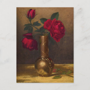 Carte Postale Roses rouges dans un vase japonais, Martin Johnson