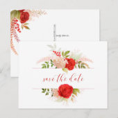 Carte Postale Roses Rouges d'Hiver & Feuillage Faire-Part de Mar (Devant / Derrière)