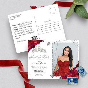 Carte Postale Roses Rouges & Diadème Argent Quinceañera Photo