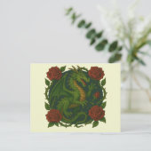 Carte Postale Roses rouges dragon vert (Debout devant)