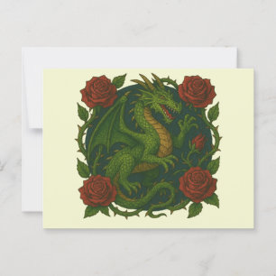 Carte Postale Roses rouges dragon vert