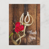 Carte Postale Roses rouges et Mariage campagnard Merci à cheval (Devant)