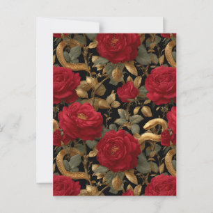Carte Postale Roses rouges et serpents d'or Motif