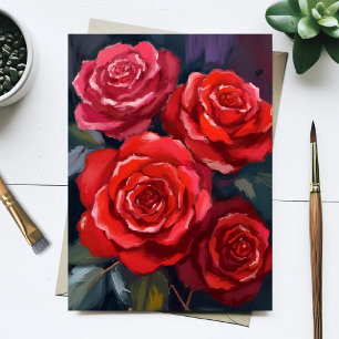 Carte Postale Roses rouges fleurs peintes à l'aquarelle florale