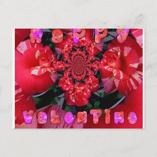 Carte Postale Roses Rouges Iridescentes "Joyeuse Saint-Valentin" (Devant)