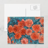 Carte Postale Roses Rouges, Jardin de Roses, Croquis à l'encre e (Devant / Derrière)