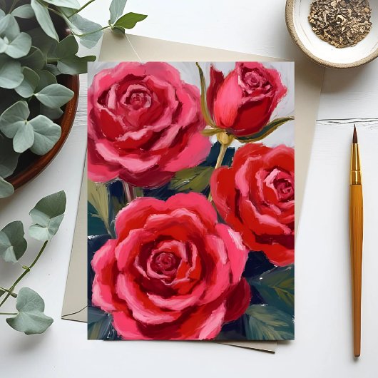 Carte Postale Roses rouges peinture florale