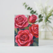 Carte Postale Roses rouges peinture florale (Debout devant)